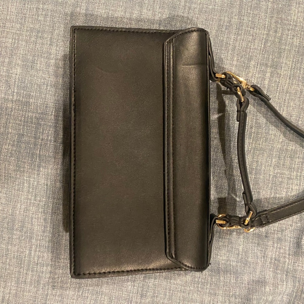 ZARA Black Faux Leather Convertible Crossbody Shoulder Handbag Gold Hardware - Picture 4 of 11